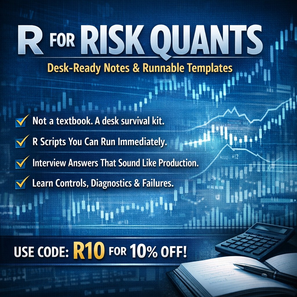 R for Risk Quants — Desk-Ready Notes + Runnable Templates (28 Modules, 29 Scripts) cover